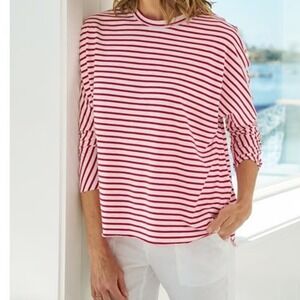 Frank & Eileen NWOT Size Large Red &White Striped Anna long sleeve Caplet Top